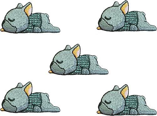 Miniatura 5 de TH - Juego de 2 minúsculos, bulldog francés, cachorro, mascota, lindo logotipo de dibujos animados, 3 parches, coser para planchar en bordado,