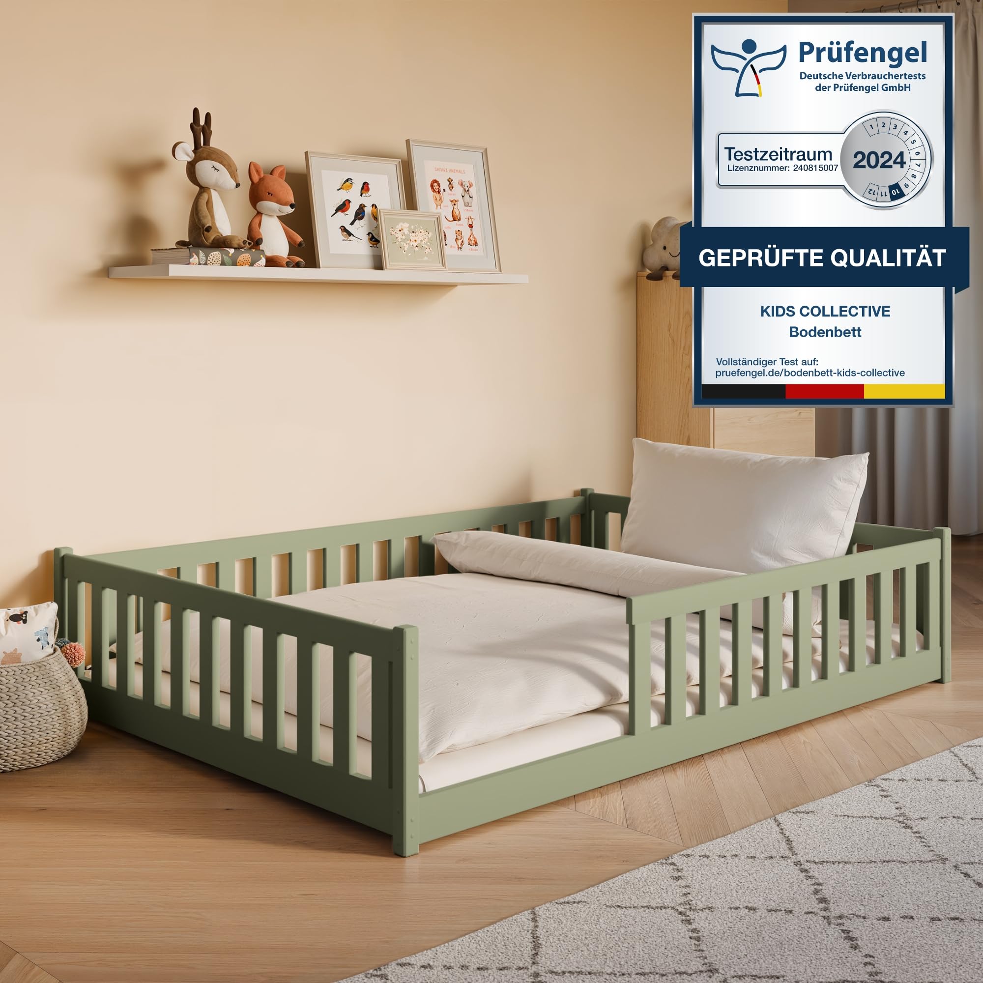 Kids Collective Kinderbett Bodenbett mit Rausfallschutz & Lattenrost – Montessori Design