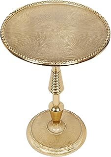CLEENTABLE Gold Metal Pedestal Side Table - Round Aluminum Accent Table for Living Room, Small Drink Table for Sofa, Bedside or Entryway - Vintage Brass Finish, Modern Glam Décor