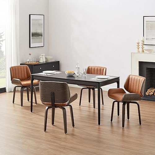 Miniatura 31 de Zouron Sillas de comedor giratorias, silla de escritorio moderna de mediados de siglo sin ruedas, silla de sala de estar de piel sintética con patas