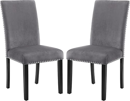 Miniatura 8 de Roundhill Furniture Cobre - Silla de comedor contemporánea de terciopelo con borde de clavo, juego de dos, color gris