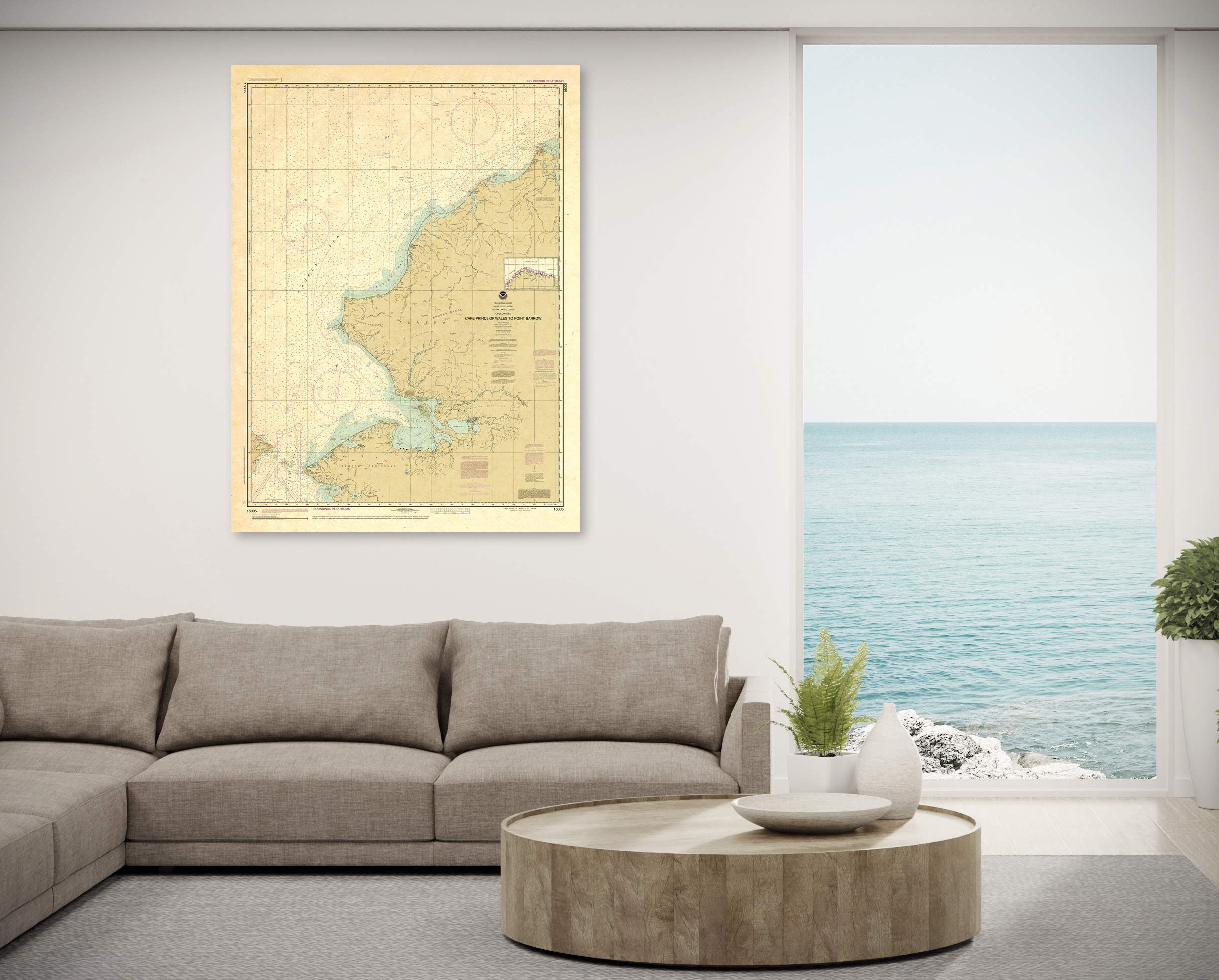 Paradise Cay Publications Antiqued NOAA Chart 16005: Cape Prince of Wales to Pt. Barrow