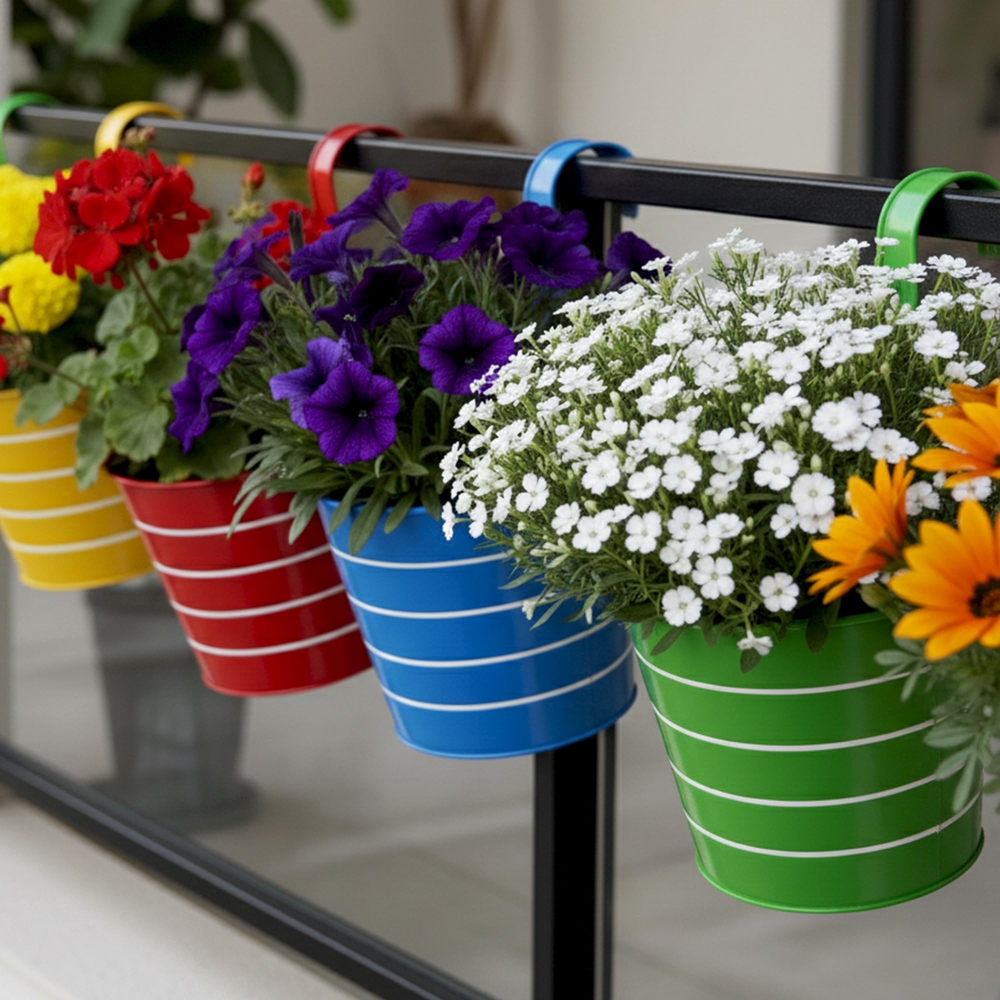 Urban Plant Railing Hanging Metal Planter Pot | Gamla for Balcony | Bucket Planter for Home Decor | Pot for Indoor & Outdoor - Pack of 5 (Lining) 3