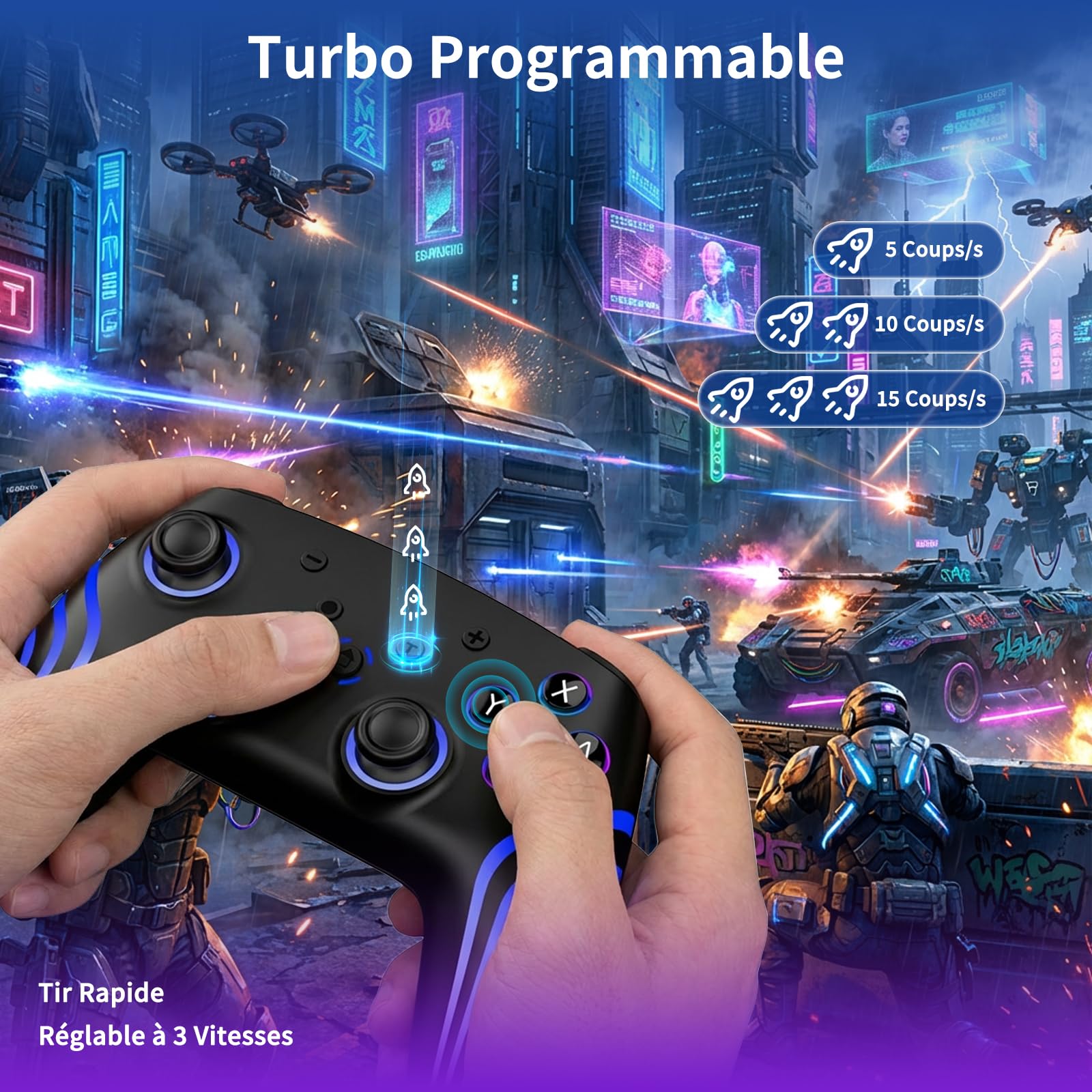 Reddening Lot de 2 Manette Switch 2 avec Station de Charge, Manette Switch pour Switch 2/Switch/Lite/OLED/PC, Manette Switch 1 avec RGB/Réveil/Gyroscope/Double Vibration/Turbo/Capture