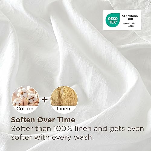 Miniatura 2 de Bedsure Sábanas de cama tamaño King, juego de sábanas de algodón y lino, antipilling, ultrasuaves y transpirables, sábanas bajeras King con bolsillo