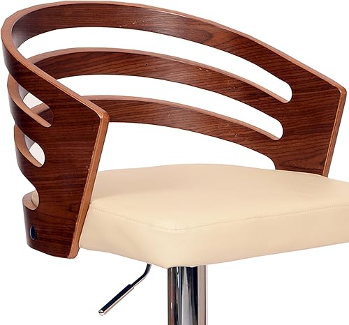 Miniatura 7 de Armen Living Adele - Taburete giratorio moderno de altura ajustable de piel sintética y madera de nogal con base cromada para encimera de isla de