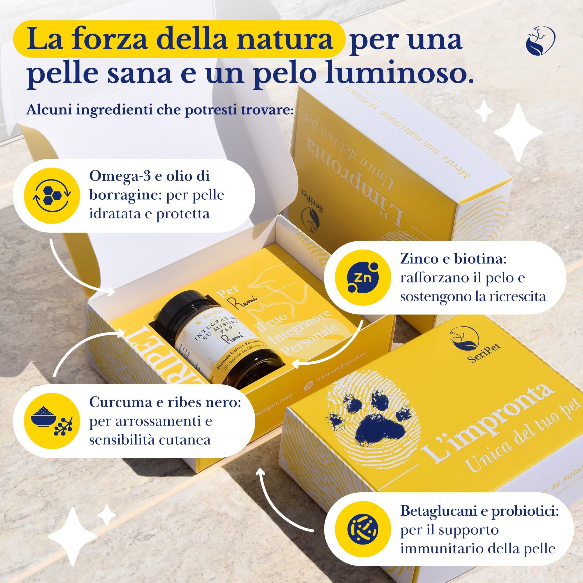 Integratore Dermatite e Perdita di Pelo Personalizzato per gatto con Prurito - Integratore per la cura della pelle e del pelo - Prodotto Naturale Made in Italy - 30 Capsule da 580gr
