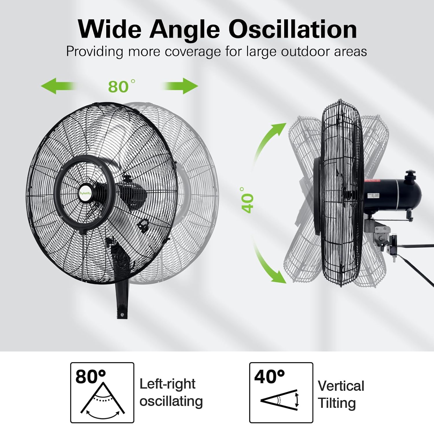 hykolity 24” Outdoor Misting Wall Fan, 3-Speed High Velocity Industrial Outside Fan, Waterproof Wall Mount Oscillating for Patio Cooling - UL Listed Black
