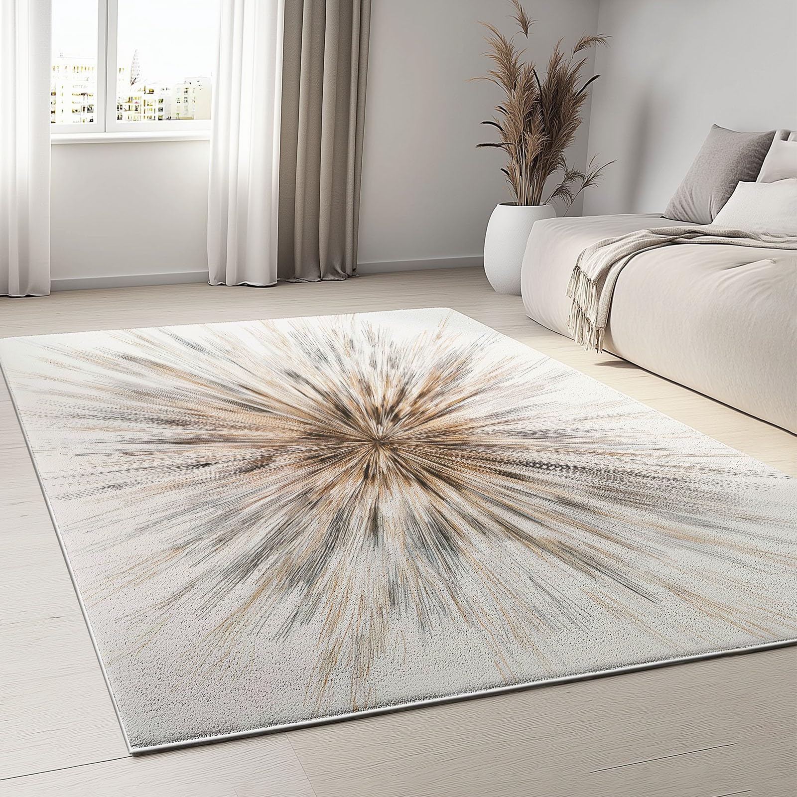 Tapis moderne abstrait marron 180x250 cm à poils courts lavable