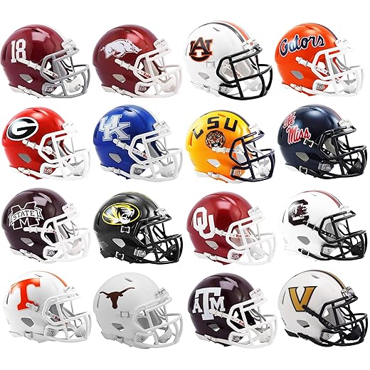 All 16 NCAA SEC Conference Current Riddell SPEED Revolution Mini Helmets - All New in Riddell Box's