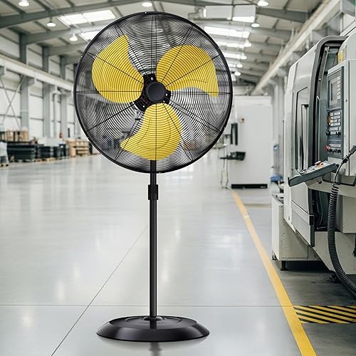 Uthfy Ventilador de pedestal de 24 pulgadas 8000 CFM oscilante, ventilador de pie de alta velocidad con 3 velocidades, altura ajustable,