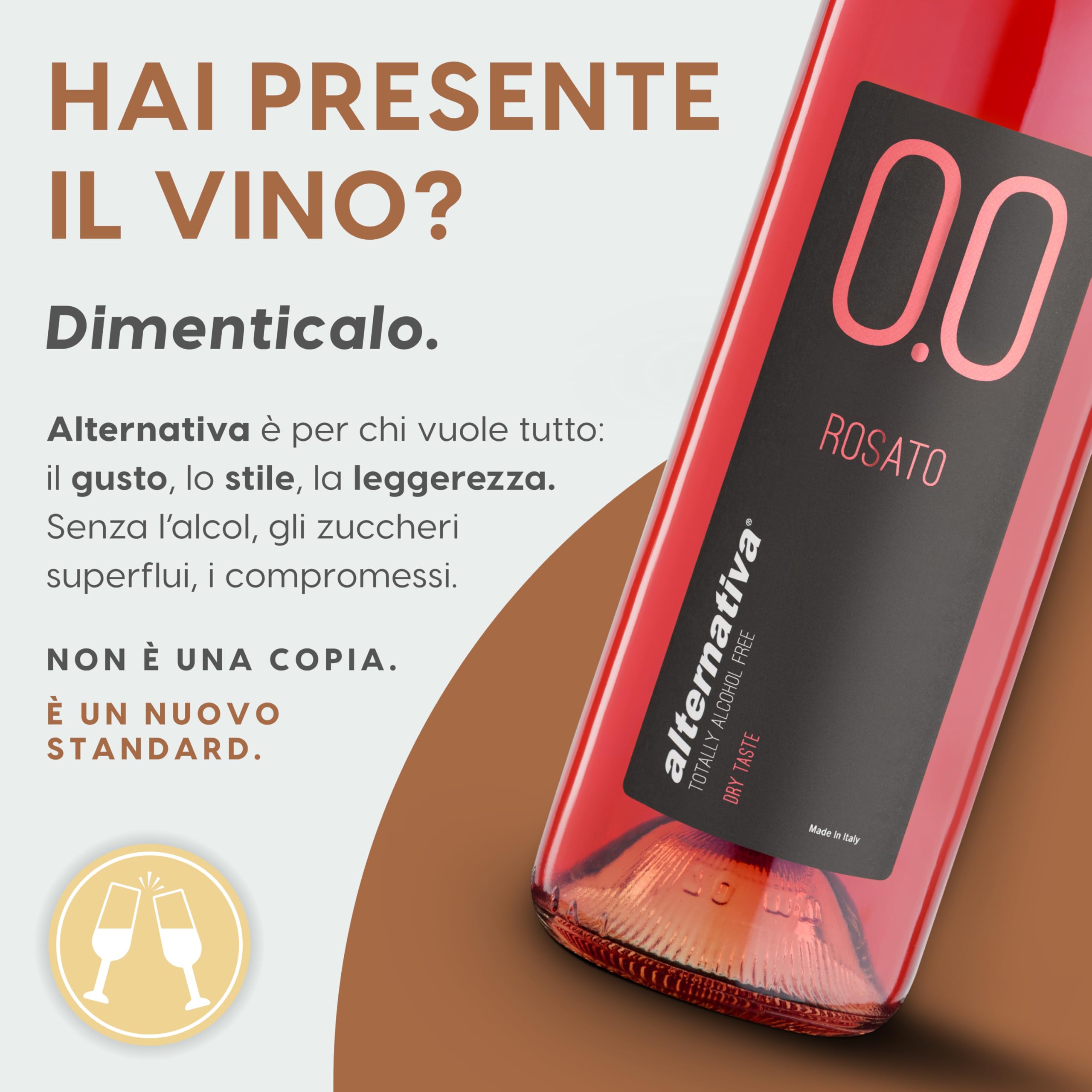 ALTERNATIVA Rosato Dry Analcolico 0.0% - Dealcolato Italiano Senza Alcol - Ideale per Celebrazioni e Regali - Bottiglia da 750ml Alcool Free