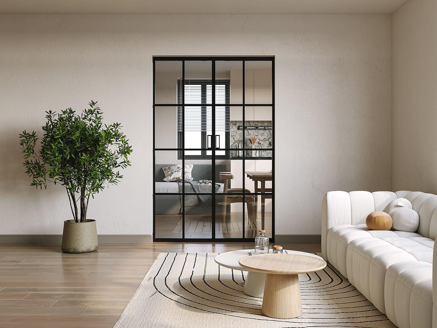 Vente-unique - Puerta corredera doble con sistema de empotrado en aluminio y vidrio templado - 2 x H205 x L83 cm - WILDEN II