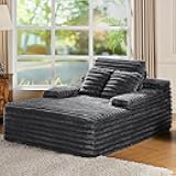 67 Inch Chaise Lounge, No-Assembly Sofa Chaise with Throw Pillows Armrests, Faux Fur Sleeper Sofa for Living Room, Gray
