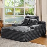 67 Inch Chaise Lounge&comma; No-Assembly Sofa Chaise with Throw Pillows Armrests&comma; Faux Fur Sleeper Sofa for Living Room&comma; Gray