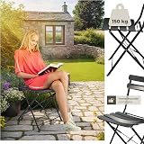 tectake® Bistro Set with 1 Garden Table & 2 Chairs, Foldable Design with Stylish Slats, Steel Frame, Floor-Protective & Non-Slip Feet, No Assembly - Garden Furniture for Patio & Balcony - Black - 8