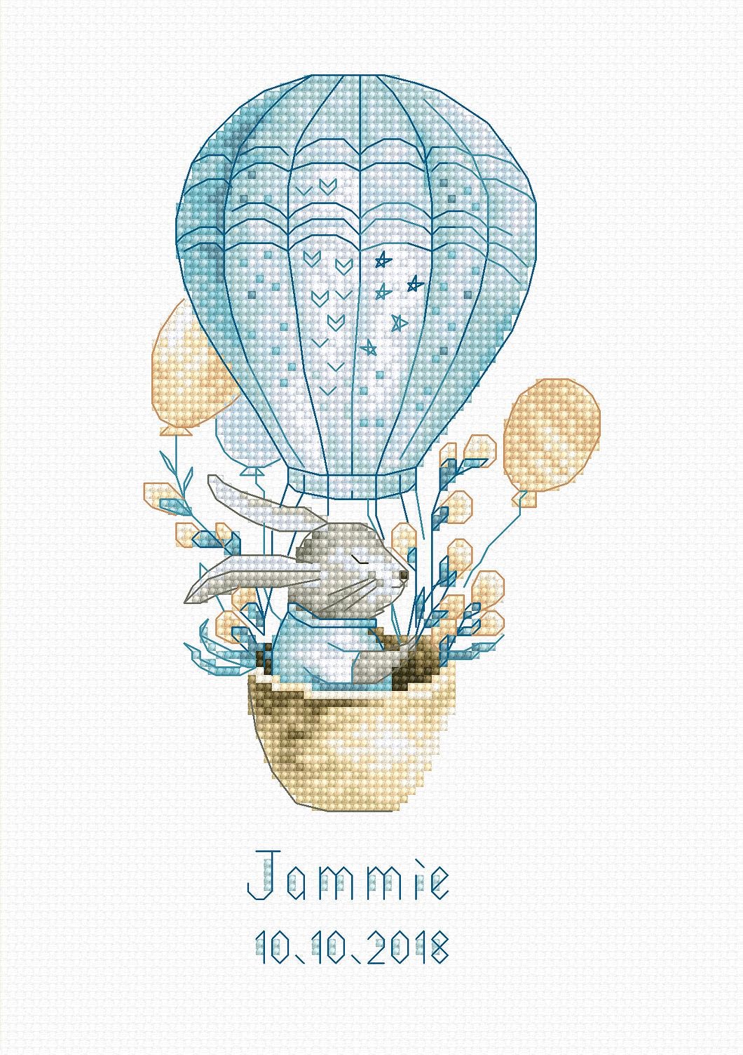 Luca-S Multicoloured B1150 Rabbit In A Flying Balloon - Cross Stitch Kit