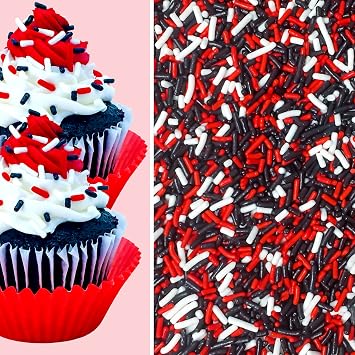 Red White Black Cake Pop Cookie Cupcake Cakes Semi-Sweet Edible Confetti Decorations Sprinkles Desert Jimmies Toppers