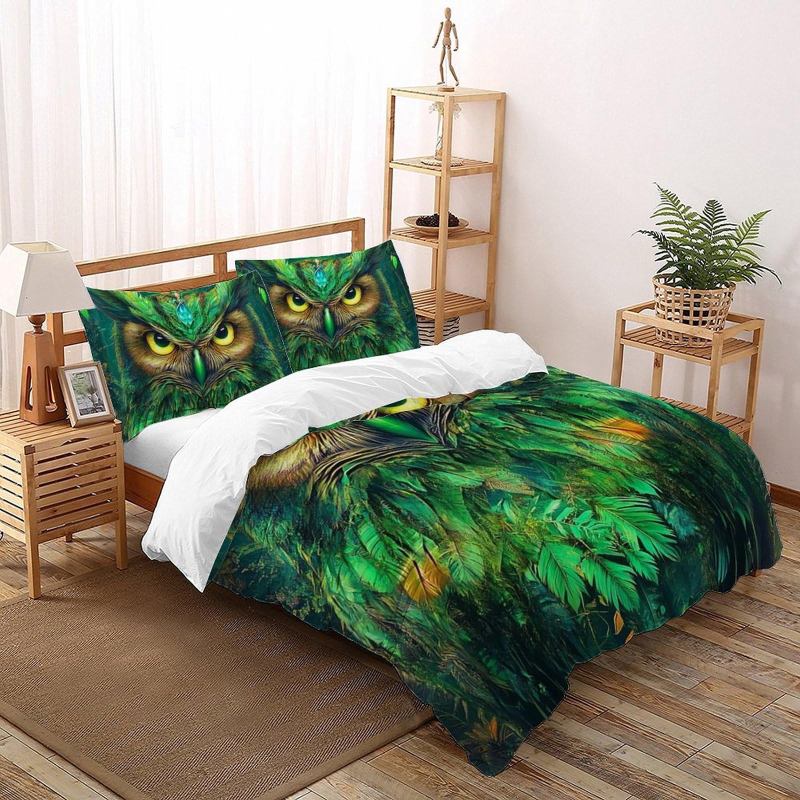 Linge de lit chouette 3D grand format 220x240cm lavable en machine pour chambre d'enfant