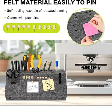 DOLLAR BOSS 3D Printer Tools Storage Box, Desktop Detachable Organizer for 3D Printing Accessories Grey Felt, 12