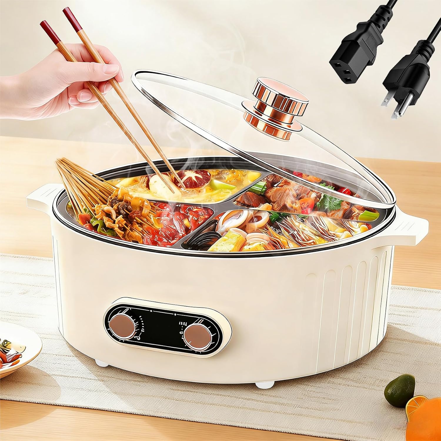 Olla eléctrica 4 compartimentos 6L, multifuncional, 2000W, color blanco