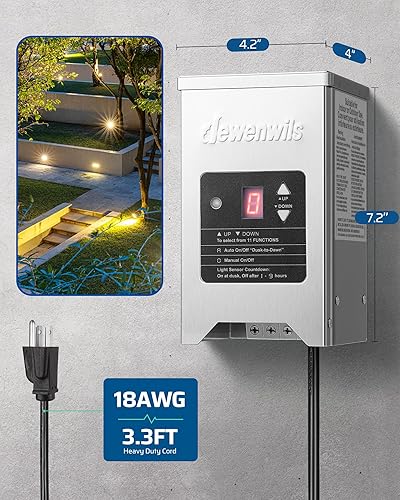 Miniatura 7 de DEWENWILS Transformador de paisaje de bajo voltaje de 150 W con sensor de fotocélula, 120 V CA a 12 V15 V CA, transformador de bajo voltaje para