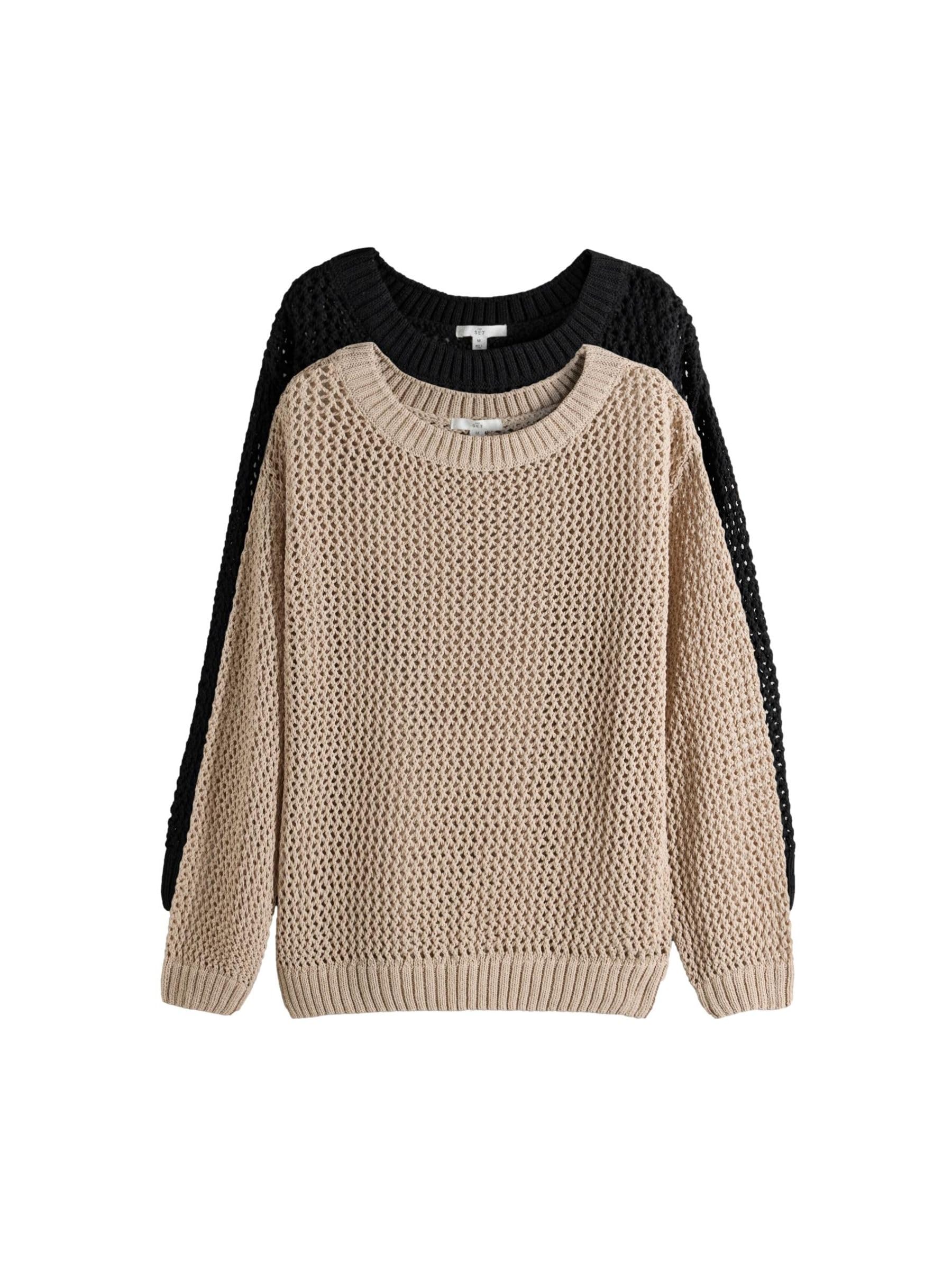 THE SET Donne Confezione da 2 Maglie Traforate | Adulto, con scollo a barchetta, Standard