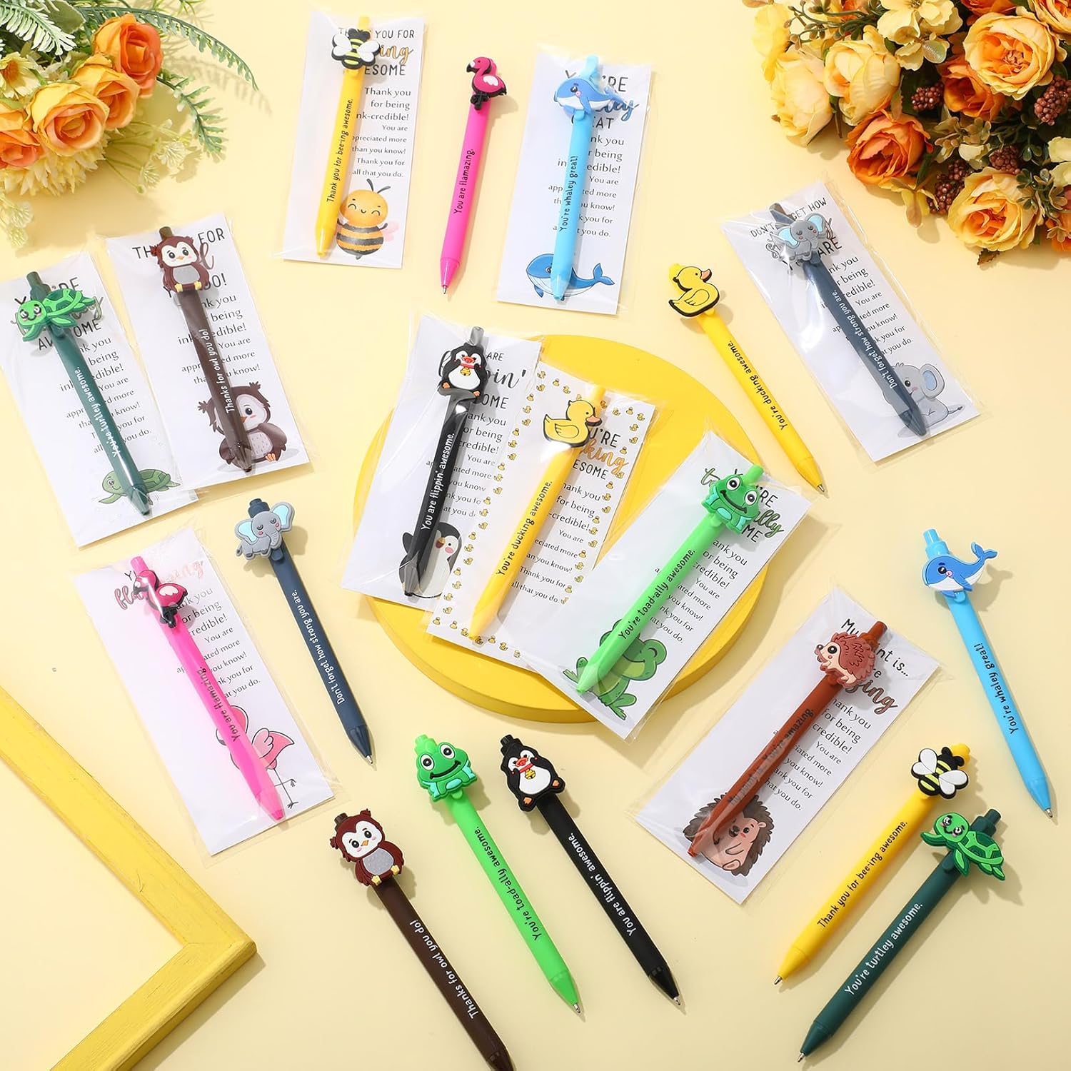 40 Sets Funny Employee Appreciation Gifts Bulk Funny Animal Thank You Ballpoint Pens and Inspirational Cards Inspirational Gifts for Team Teacher Staff Coworkers Easter Office Favors - Image 5
