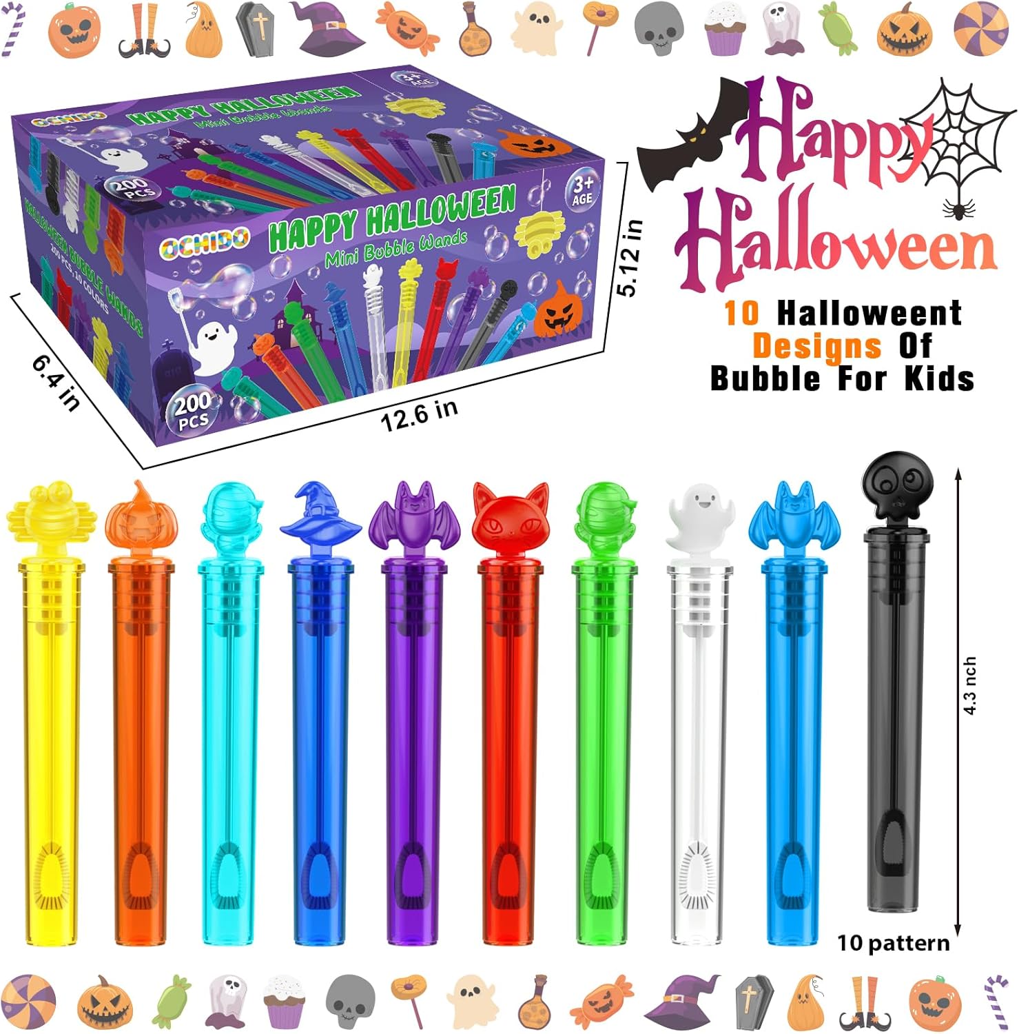 OCHIDO Halloween Party Favors for Kids Goodie Bag Fillers Gifts -200 Pack Halloween Themed Mini Bubble Set for Halloween Treats School Classroom Rewards Gifts,Trick Or Treat Goodie Toys Bulk