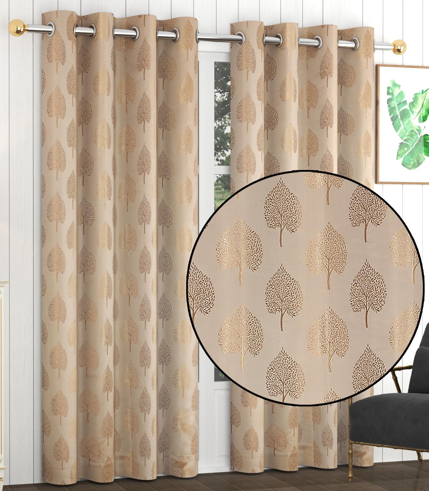 FRESH FROM LOOM Supreme Betel Leaf Polyester Padre| Curtains for Home 7 Feet Semi Black Out 80% Room Darkening Screens | (Beige | 2pc Double Weaved Parda | Eyelet Ring | Window & Door Curtain)-picture-10