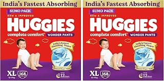 Huggies Complete Comfort Wonder Pants | Pant Style Baby Diapers Extra Large Size (XL), 168 Count | India's Fastest Absorbi... Price In India