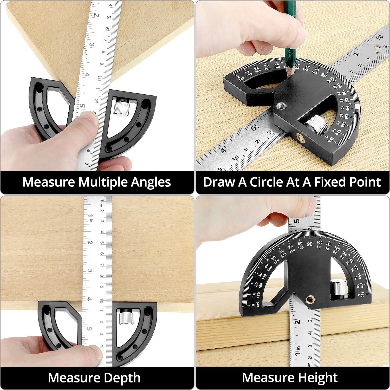 QWORK® Protractor Angle Ruler,Adjustable Angle Gauge Tool with Center Locator & Scribe Function - Image 3