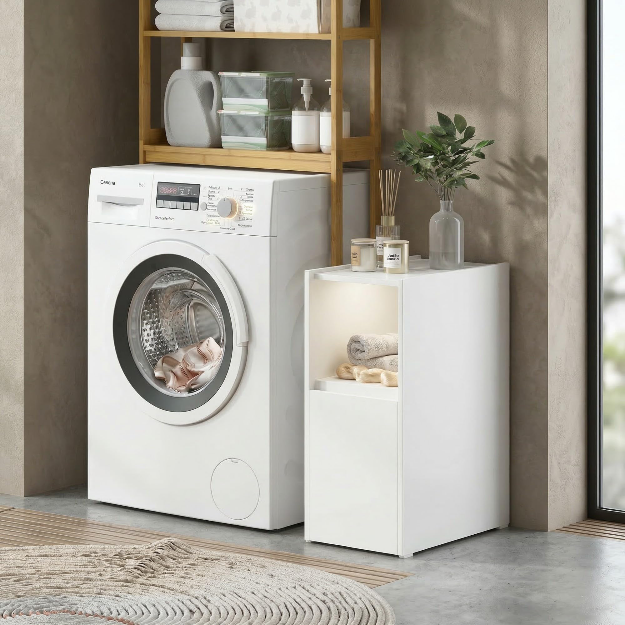 HOMCOM Armario de Baño Estrecho con Cajón Deslizante 47x30x66,5 cm Blanco