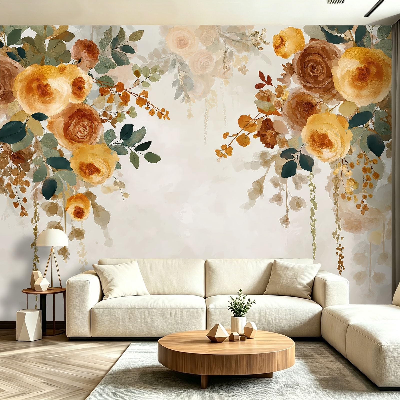 Papier peint intissé floral roses haut de gamme décoration murale salon 300x210cm