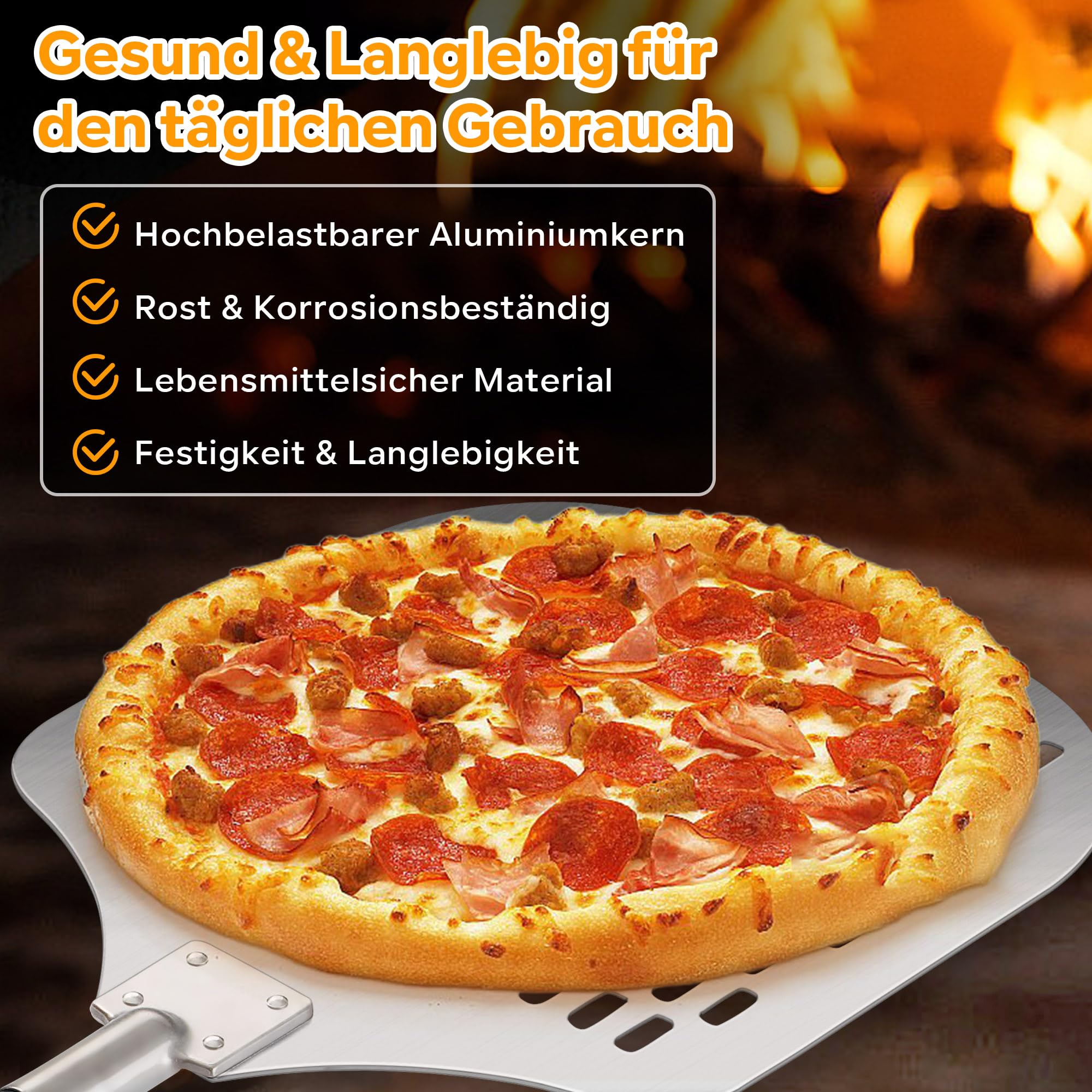 TEAMFAR Perforierter Pizzaschieber, 30,5 x 42 x 124 cm, Harteloxiertes Aluminium, leichtes Gleiten auf Pizzastein, rechteckig, großer Flächenanteil, abnehmbarer Griff