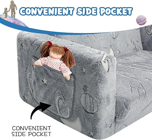 Miniatura 7 de Sillas para niños, sofá infantil plegable 2 en 1, silla suave y cómoda, sofá convertible para bebé, sofá extraíble para bebés, niñas y niños