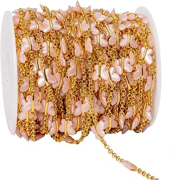 1 Yard Handmade Acrylic Butterfly Beaded Strand Drilled with Brass Chain for Jewelry Making and DIY CraftsButterfly Pink