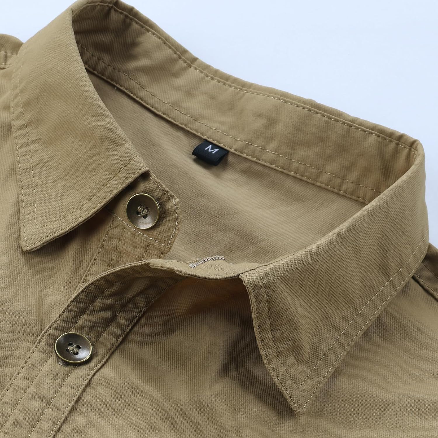 Men's Tactical Military Shirt, Long Sleeve Button Down, Khaki, Dual Chest Pockets - Image 5