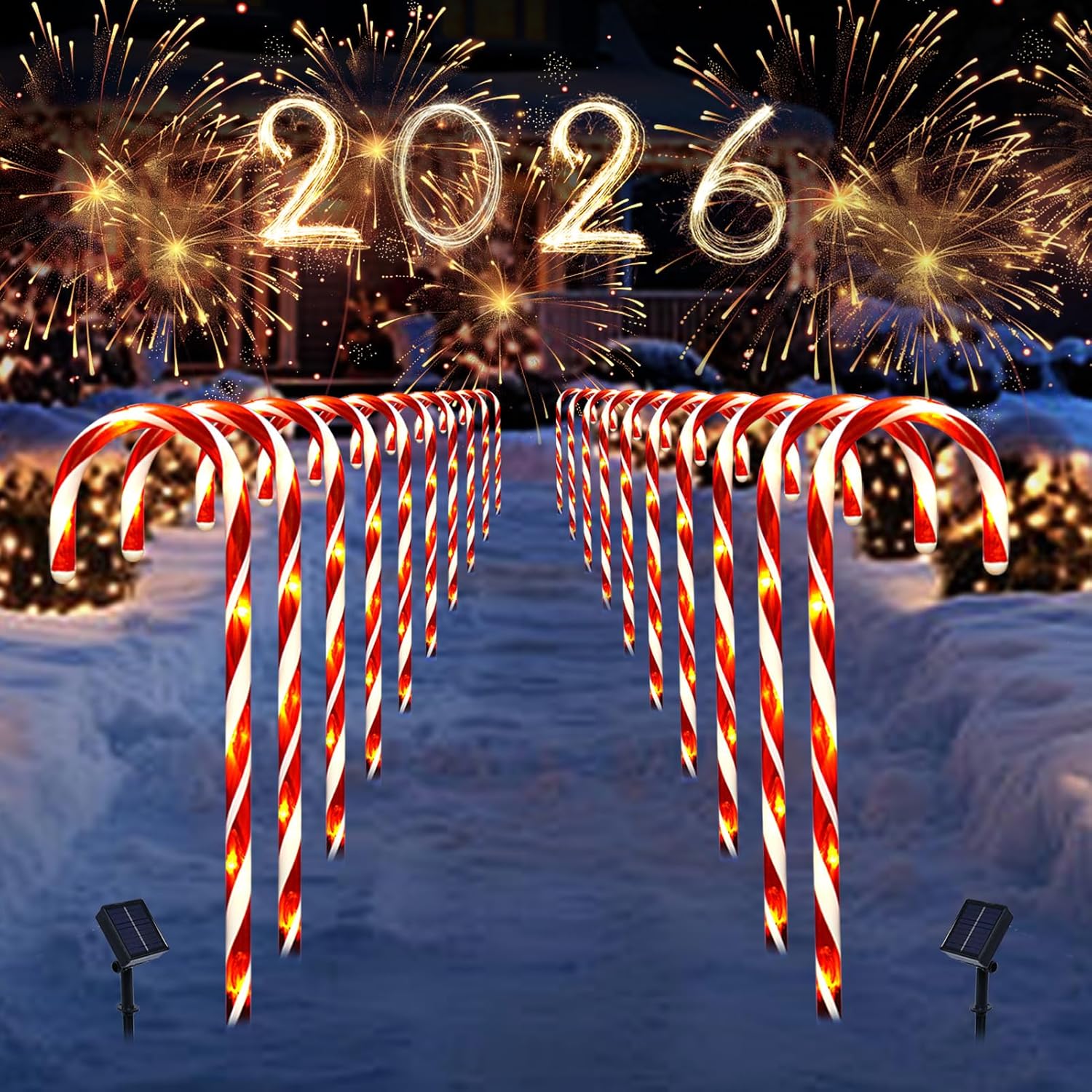 Christmas Decorations, 20 Pcs Christmas Candy Cane Lights, 21'' Solar Pathway Lights with 8 Lighting Modes, Waterproof Garden Lights for Outdoor Christmas Patio Yard Walkway Decorations White 20pc