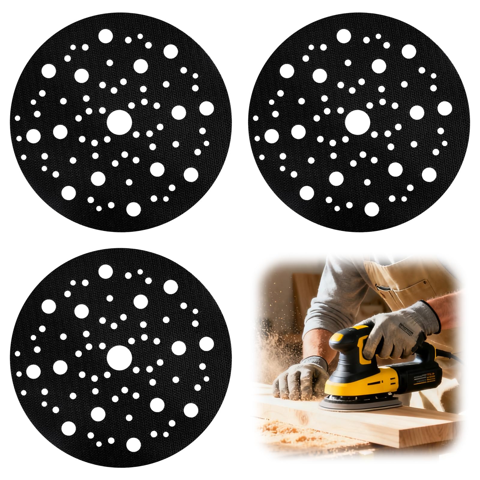 3 Stück Schutzauflage Schleifteller Ø 150mm Klett 70-Loch Schleiftellerschoner mit Klettverschluss für Mirka Exzenterschleifer, Zubehör Exzenterschleifer