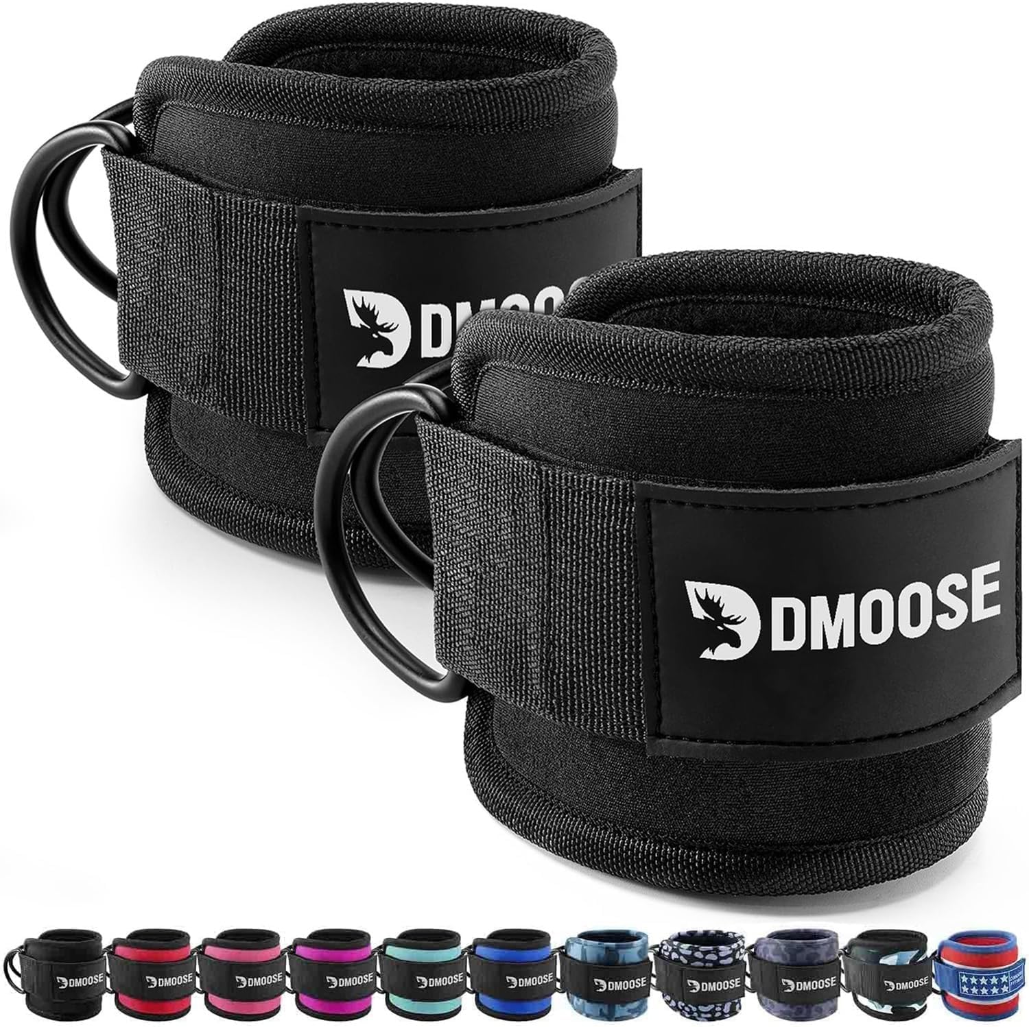 DMoose Fitness Ankle Straps for Cable Machines - One Size Fit with Premium Padding, Glute Kickback Ankle Strap for Women & Men, Cable Attachments for Gym, Booty Workouts, Leg Extension & Hip Abductors