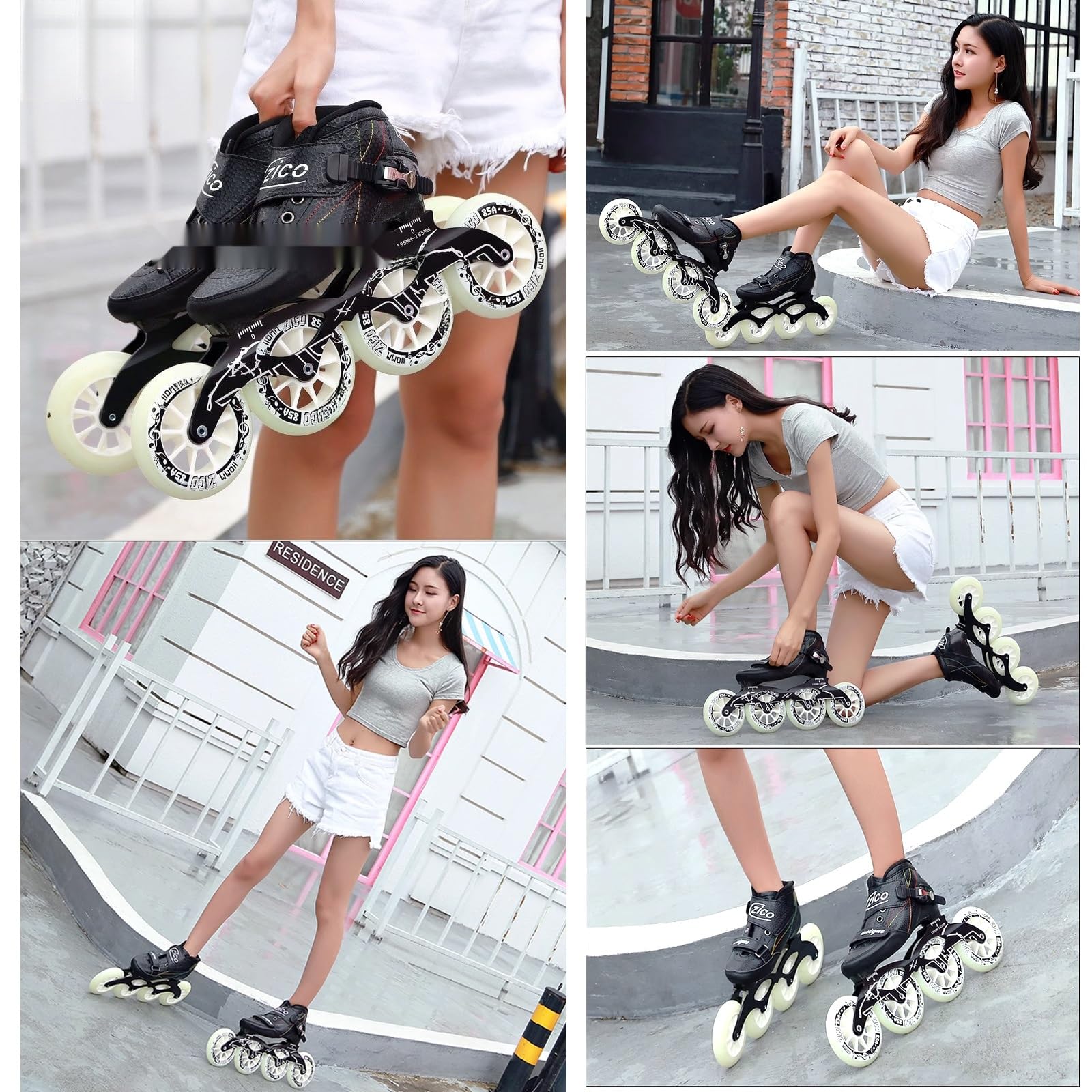 Speed ​​Skates Inline Professional for Erwachsene, 4 X 90–110 Mm Räder, Einreihig, Verstellbar, Leicht, Renn-Skates for Anfänger Und Jugendliche, Fitness-Skating, Rollschuhe, Unisex