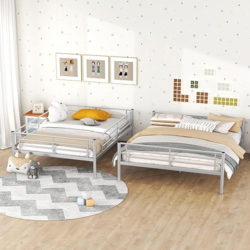 Miniatura 124 de Harper & Bright Designs Litera de metal completo sobre tamaño matrimonial para adultos, marco de cama de metal resistente con escalera y correas de