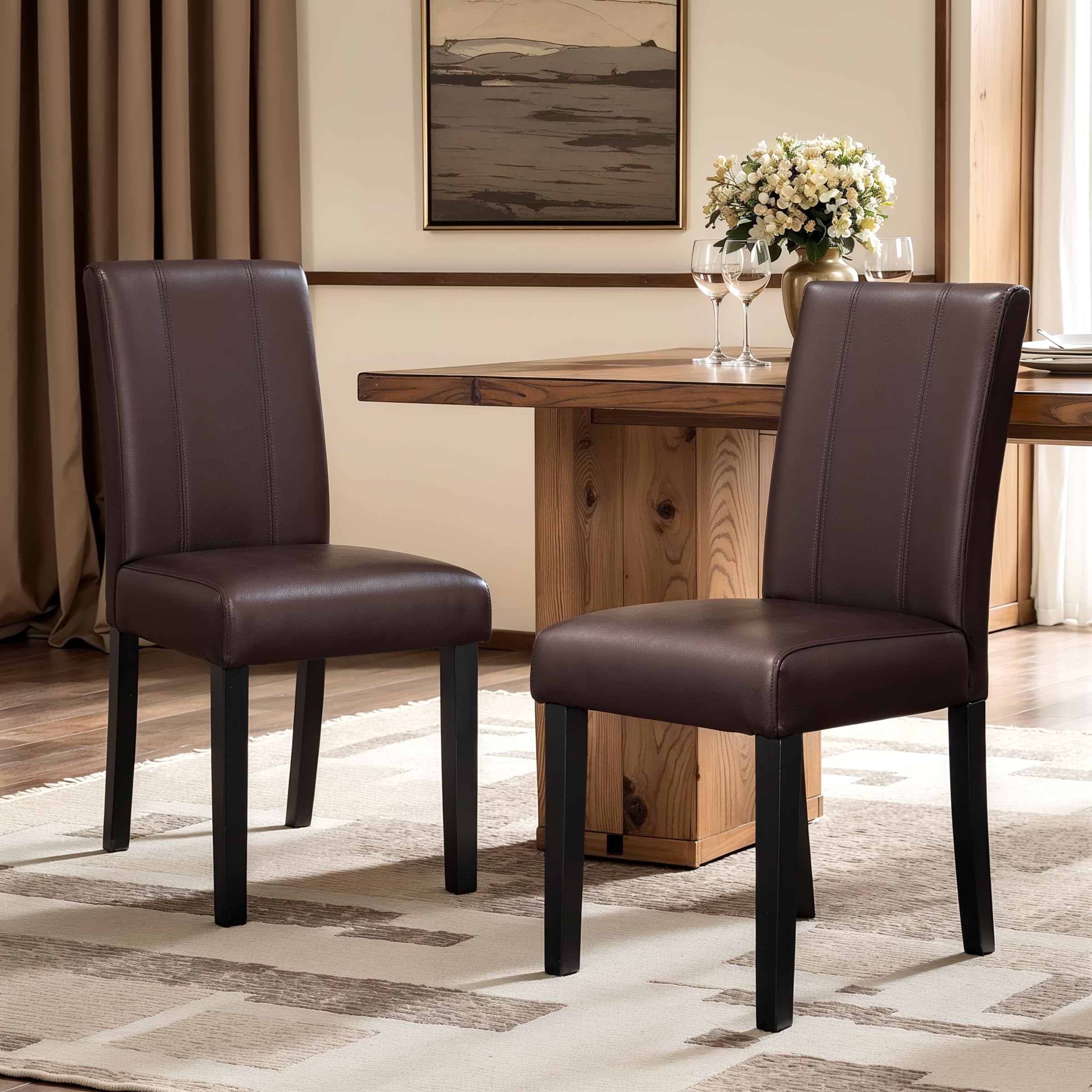 CHUN YI Dining Chairs Set of 2, Faux Leather Dining Room Chairs, High Back Upholstered Parsons Chairs for Dining Room Kitchen Side Chair with Sturdy