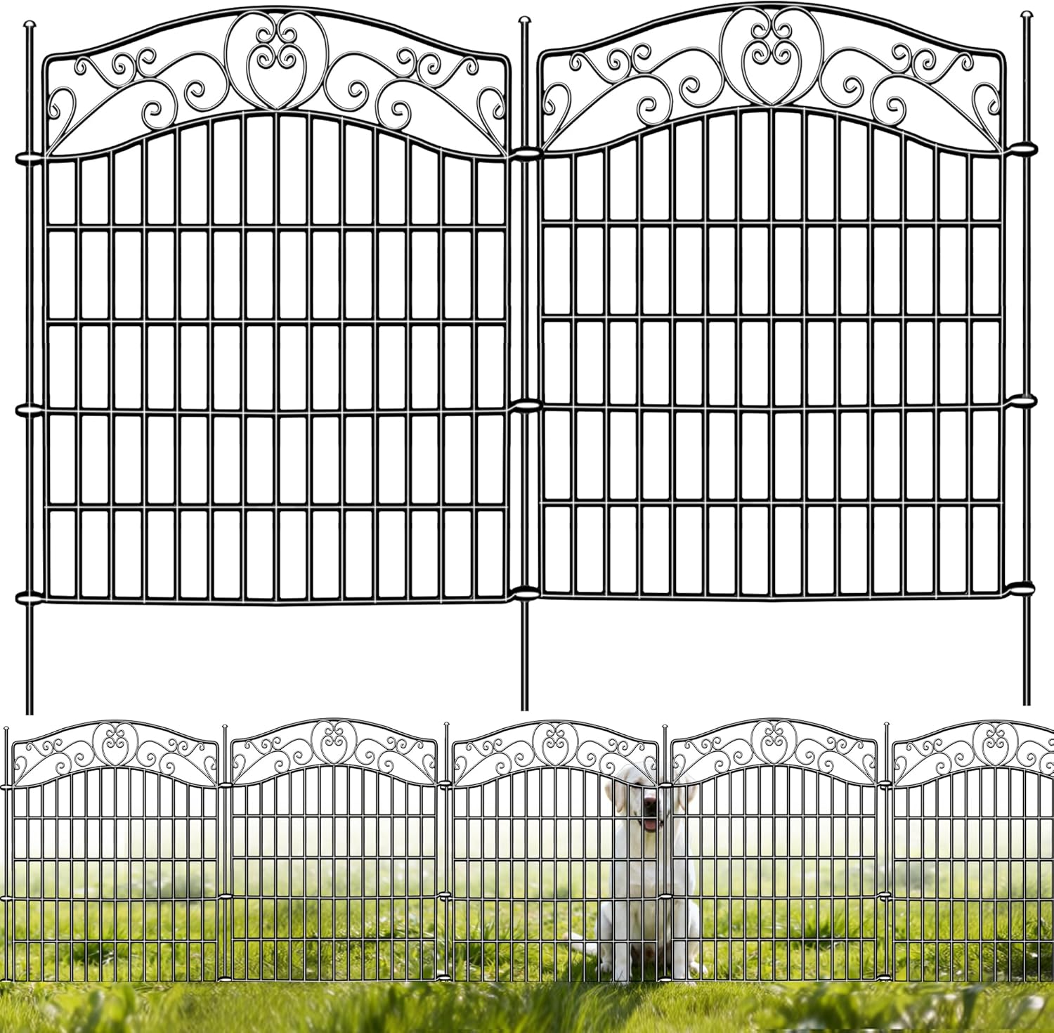 5 Panels No Dig Decorative Outdoor Garden Fence, 32 in(H) X 11.8 ft(L) Animal Barrier Fencing, Rustproof Portable Fence, Temporary Dog Fence Outdoor for Yard, Outside, Backyard, Patio 5 ps: 32 in(H) X 12 ft(L) Style One