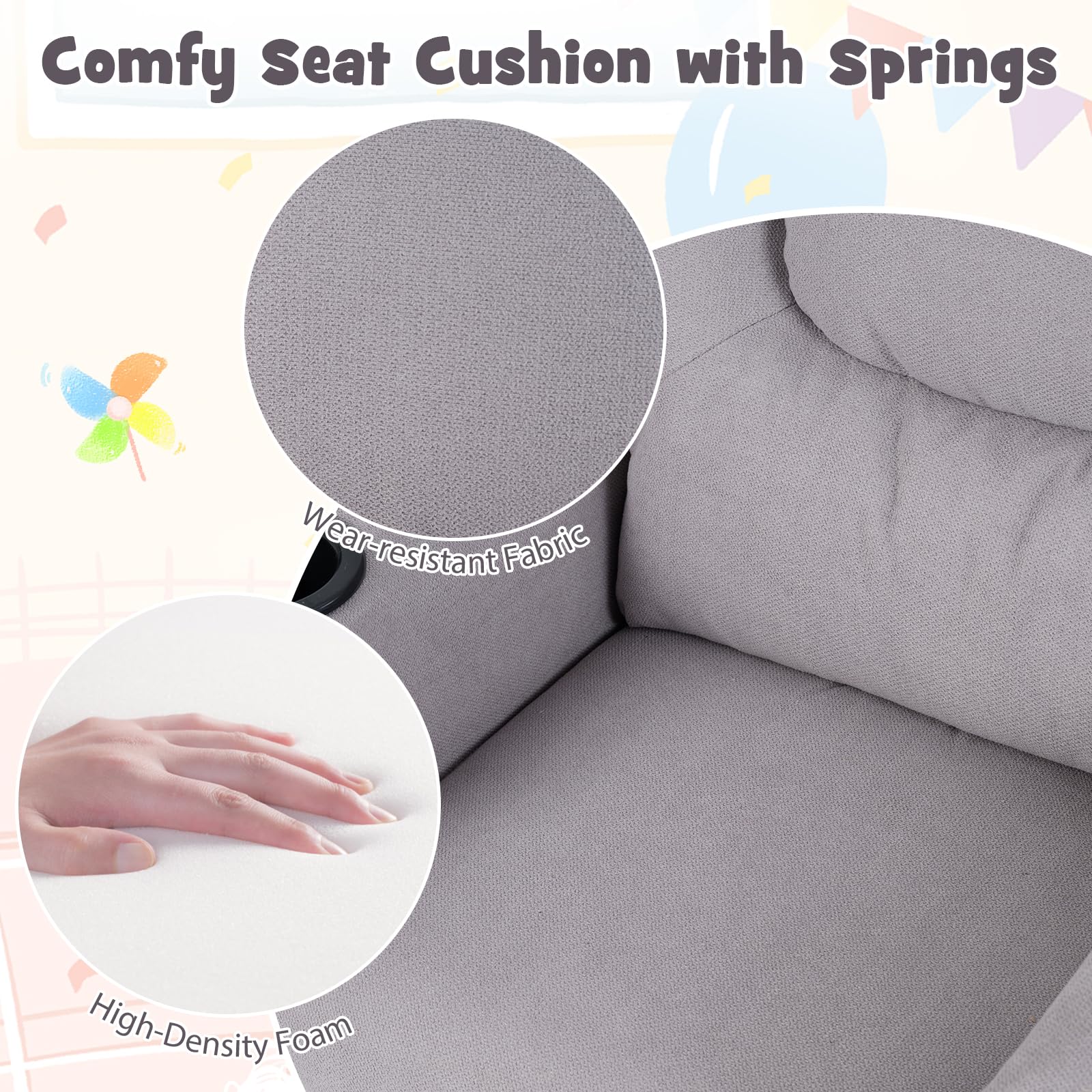 LIFEZEAL 2 en 1 Fauteuil Inclinable pour Enfants, Fauteuil pour 3 +Ans Garçons et Filles avec Repose-Pieds réglable et Porte-gobelet, Petit Canapé pour Chambres d'enfants, Salles de Jeux (Gris)