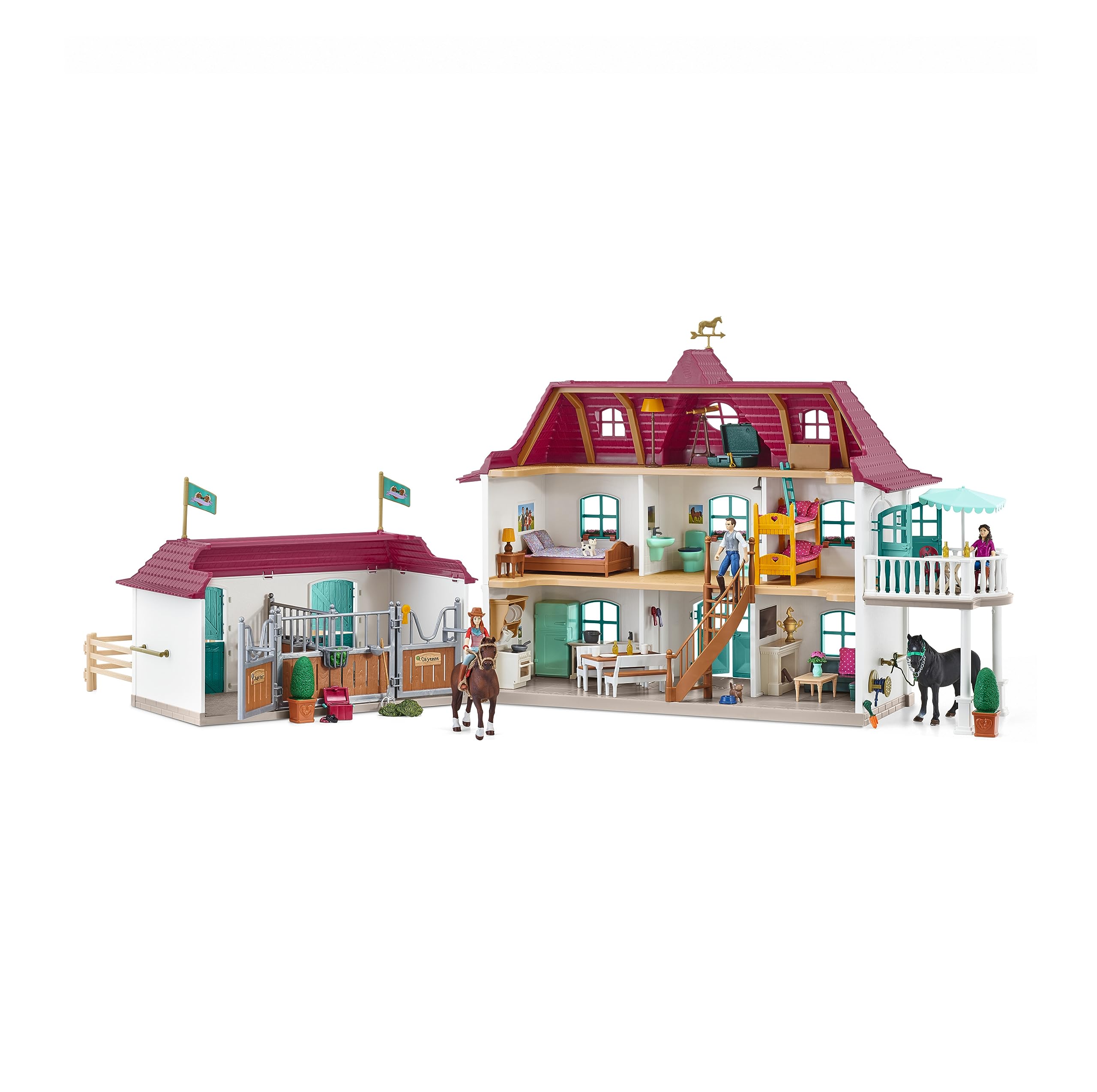 Schleich Horse Club | Lakeside Pferdehof 42551 | ab 5 Jahre | 192 Teile | Set inkl. Haus mit Pferdestall, 2 Pferden, Hannah, ihren Eltern & Zubehör | Geschenk für Mädchen & Jungen