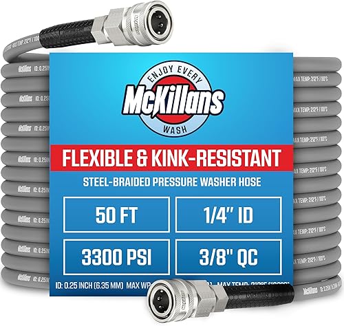 Miniatura 7 de McKillans® Manguera de lavadora a presión de 50 pies - Flexible y resistente a arrugas - Trenzada en acero y duradera - Tapón de acero inoxidable