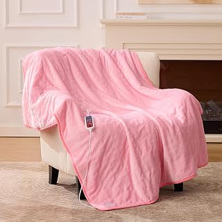 Heated Blanket Electric Throw 50"x60" Throw Size, Electric Blanket with 6 Heating Levels and 1-12 Hours Timer Auto Off, Soft Flannel Fleece Fast Heating Blanket, Overheat Protection, Machine Washable
