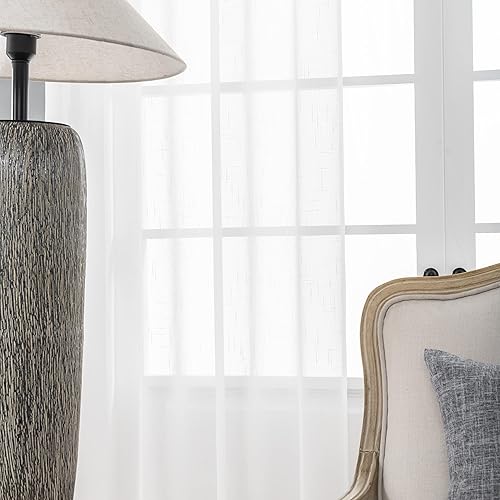 Miniatura 3 de Elegantes cortinas traslúcidas con textura de lino blanco roto, filtrantes de luz, ojales plateados antioxidantes, paneles de ventana para